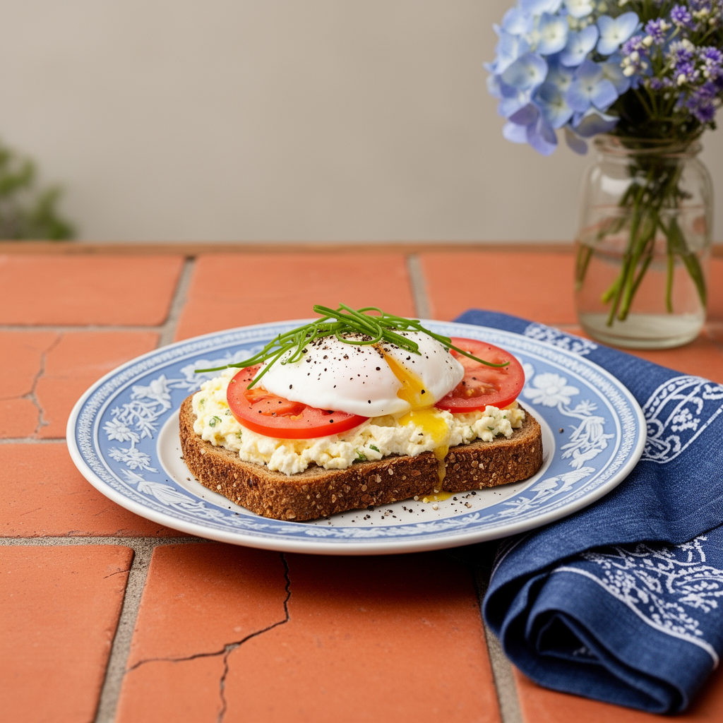 Äggmacka med fullkornsbröd och tomat