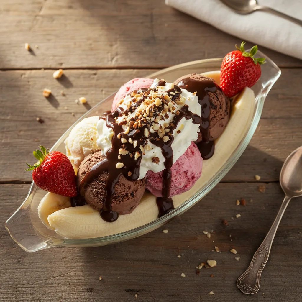 Bananasplit med chokladssås