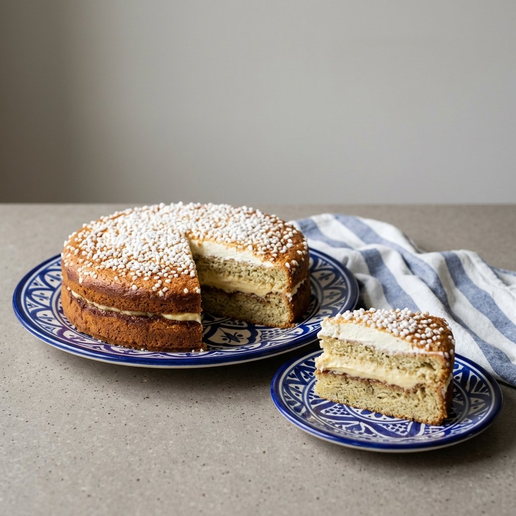 Kanelbullstårta med kardemummabotten och vaniljkräm