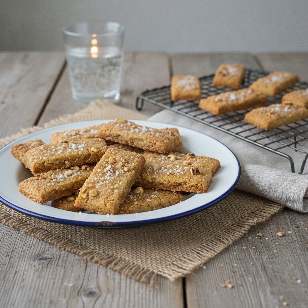 Kolasnittar med rostad hasselnöt och flingsalt