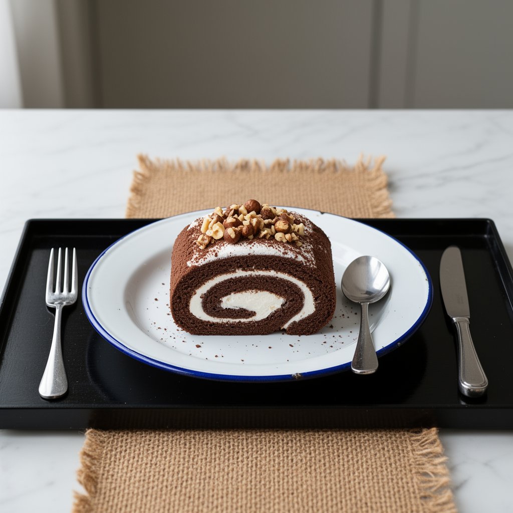 Nötmarängrulle med kaffegrädde och rostade hasselnötter
