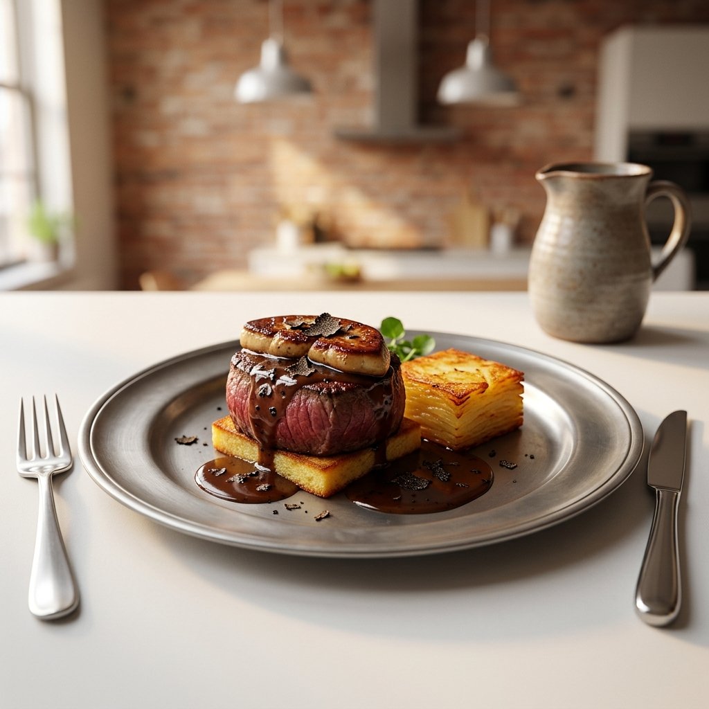 Oxfilé Rossini med anklever, tryffel, madeirasås och pommes anna
