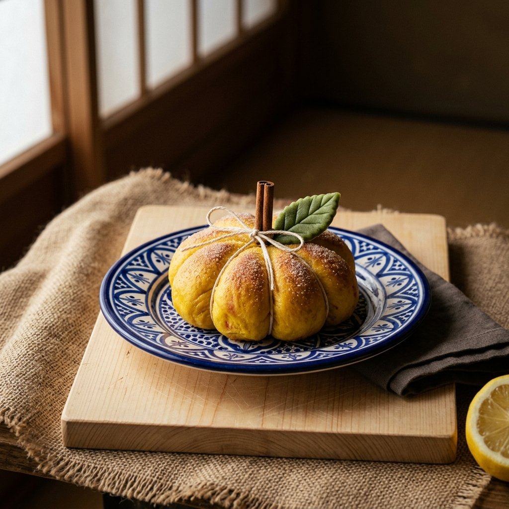 Pumpasaffransbullar med kanelstjälk och marsipanblad