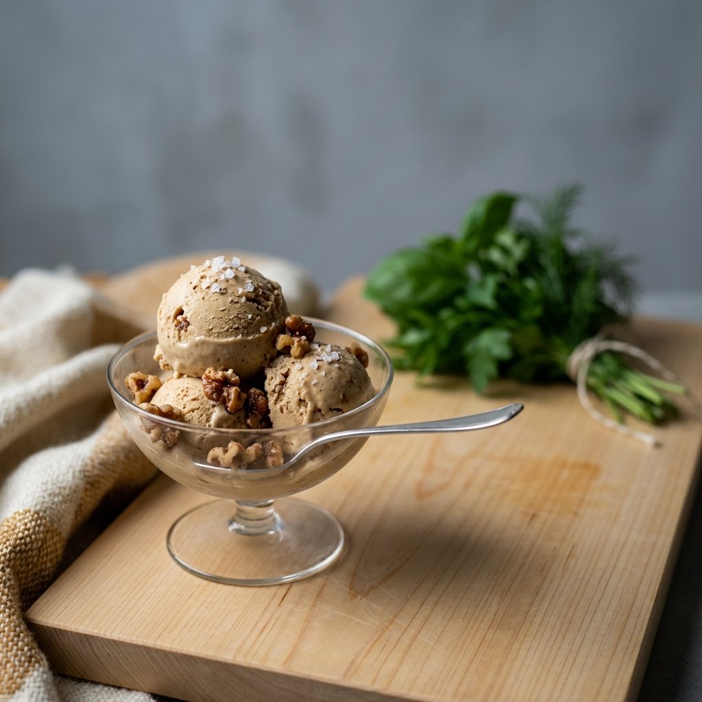 Rostad valnötsglass med muscovado och kanderade valnötter