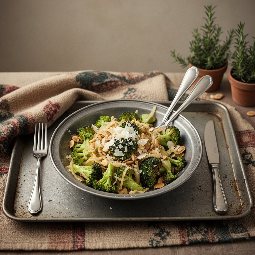 Sotad broccolisallad med ädelost, picklad kålrot och rostade pumpakärnor