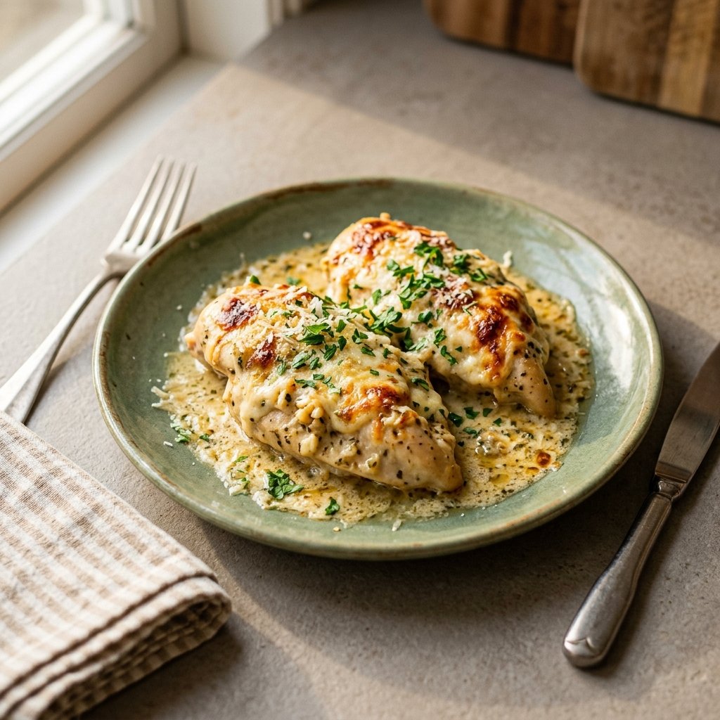 Krämig ugnsbakad kyckling med parmesan och vitlök