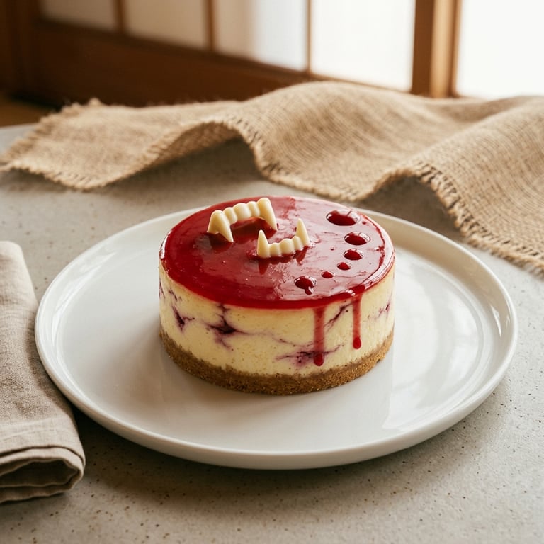 Blodiga hallon-cheesecakebakelser med röd spegelglasyr