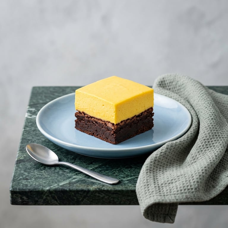 Brownie med mangomousse