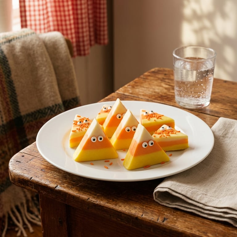 Candy corn-fudge i orange, gult och vitt