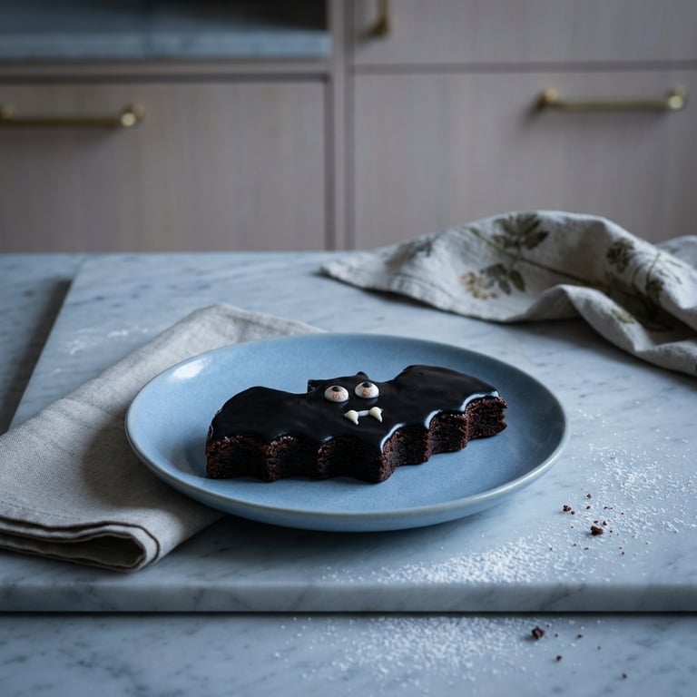 Fladdermus-brownies med svart glasyr
