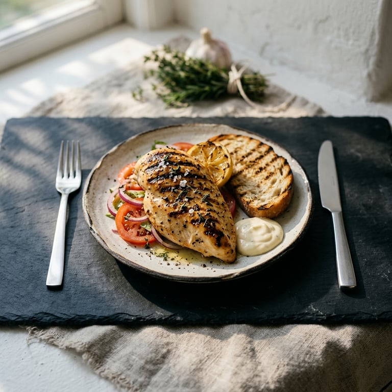 Grillad kyckling i örtmarinad med citron och vitlök