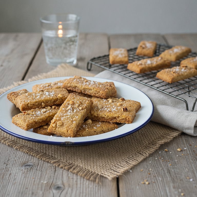 Kolasnittar med rostad hasselnöt och flingsalt
