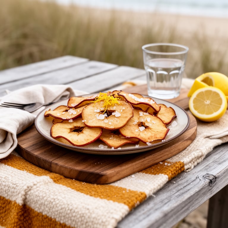 Krispiga äppelchips med vaniljsirap, kanel och flingsalt