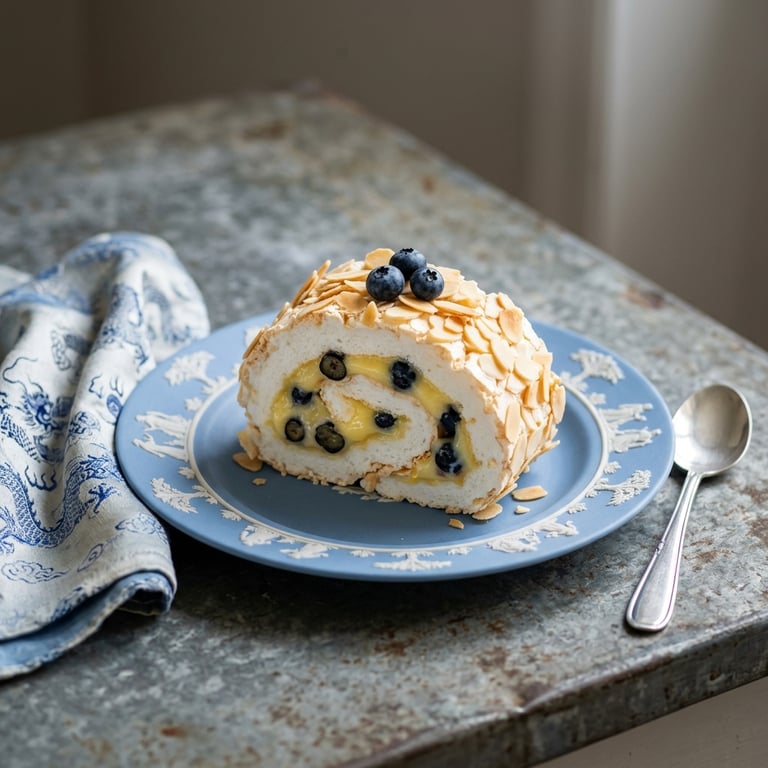 Marängrulle med citronkräm och sommarblåbär