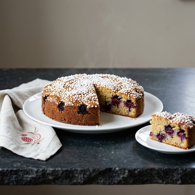 Mjuk björnbärskaka med crème fraiche och vanilj