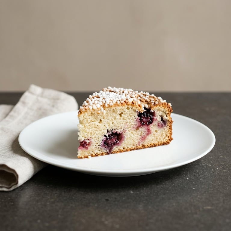 Mjuk björnbärskaka med crème fraiche och vanilj