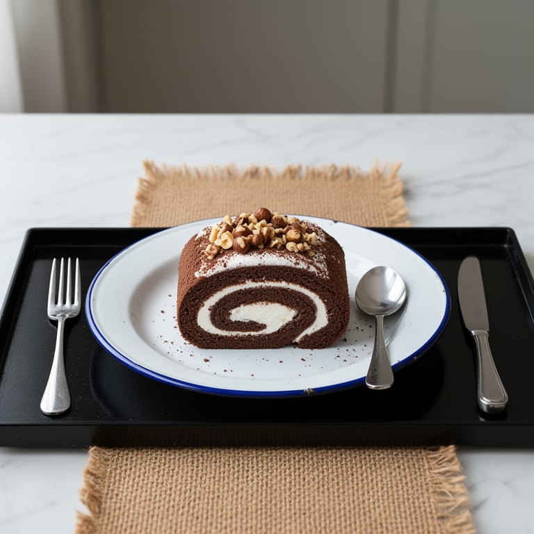 Nötmarängrulle med kaffegrädde och rostade hasselnötter