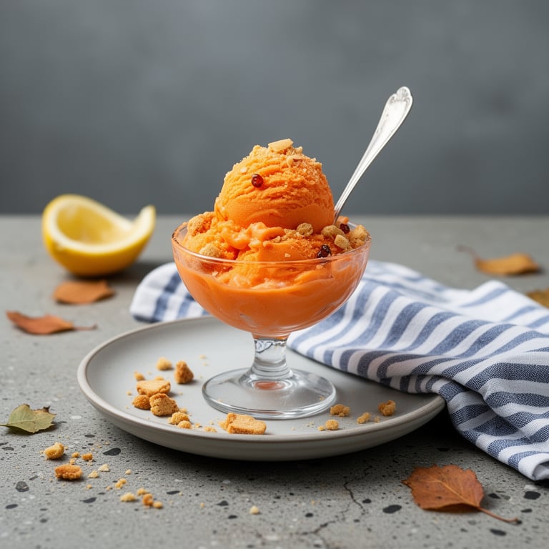 Nyponglass med krossade mandelbiskvier