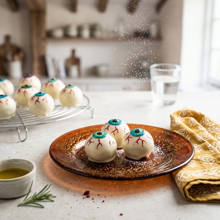 Ögonglob-cakepops med red velvet och vit choklad