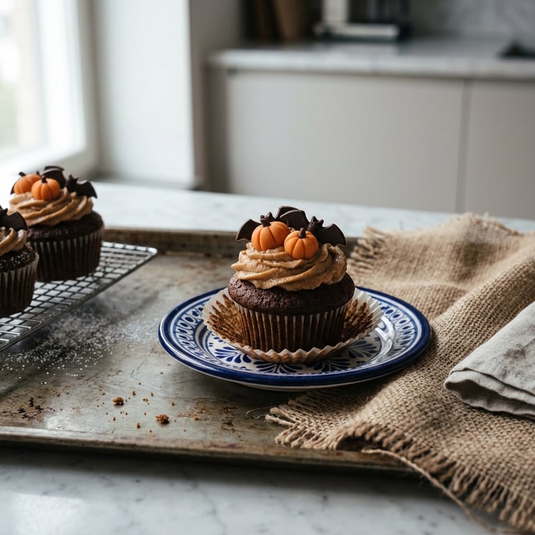 Pumpakryddmuffins med brynt smörfrosting och marsipanpumpor