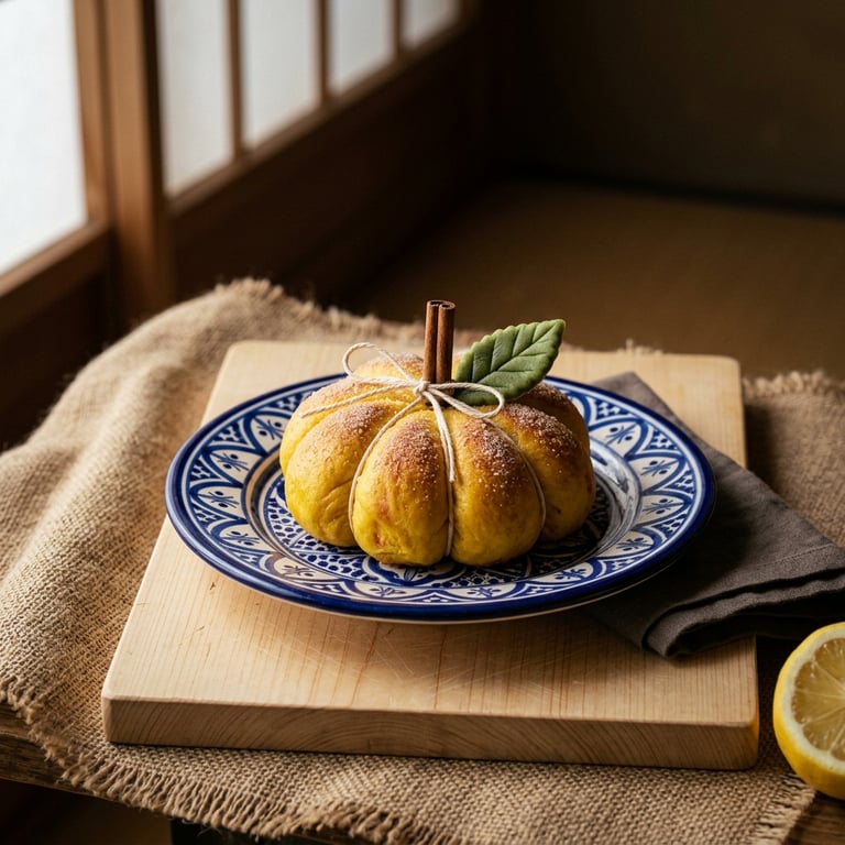 Pumpasaffransbullar med kanelstjälk och marsipanblad