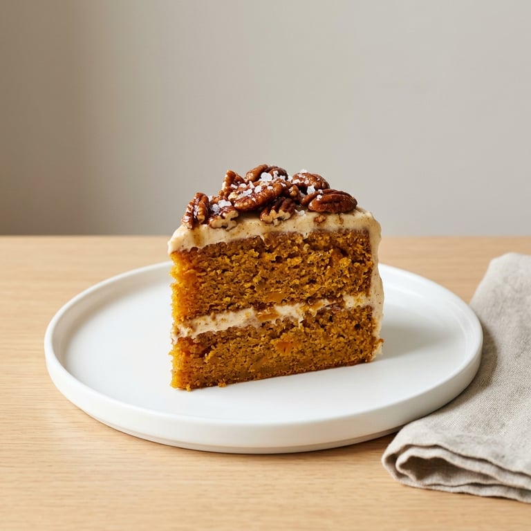 Pumpatårta med kryddiga bottnar, brynt smör-frosting och lönnsirapsglaserade pekannötter
