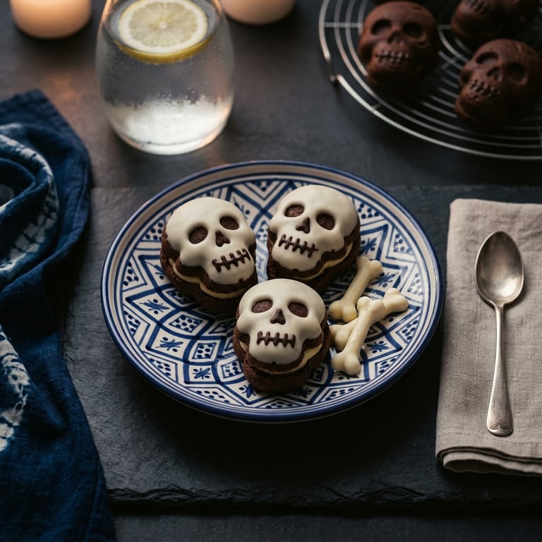 Skelett-petits-choux med vaniljkräm och benvit glasyr