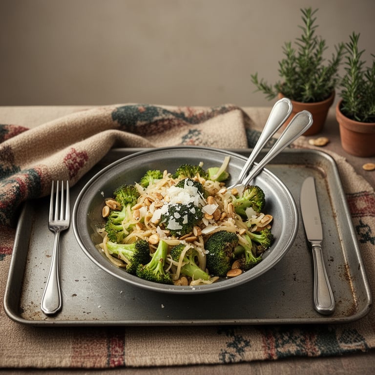 Sotad broccolisallad med ädelost, picklad kålrot och rostade pumpakärnor