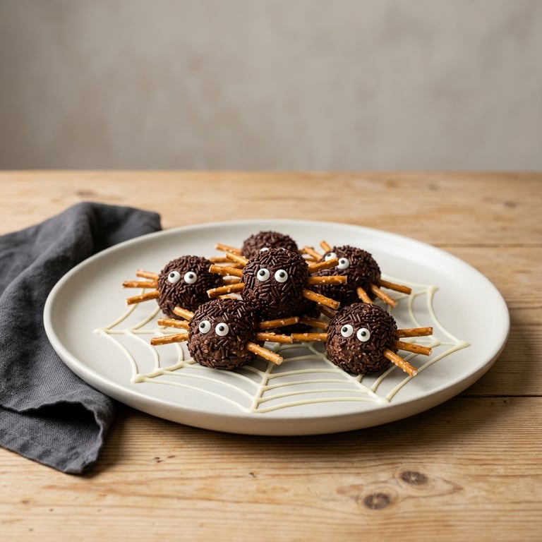 Spindelchokladbollar med saltstänger och sockerögon