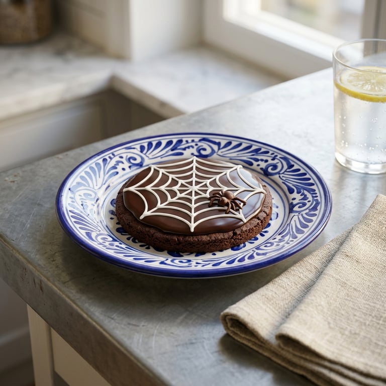 Spindelnätskakor med Kakaomördeg och Glasyrnät