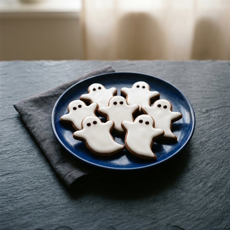 Spökpepparkakor med Kungsglasyr och Chokladögon