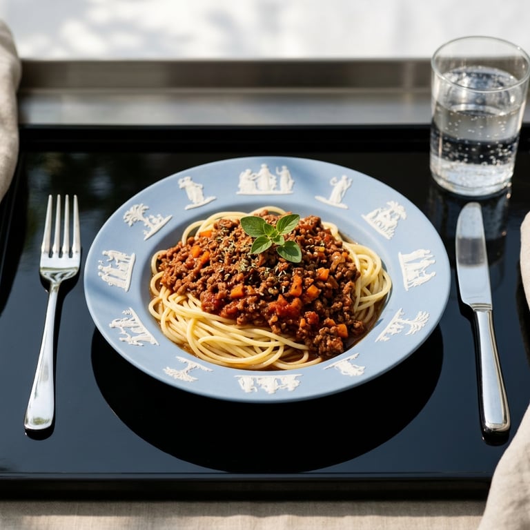 Svensk köttfärssås med morot och oregano på spagetti