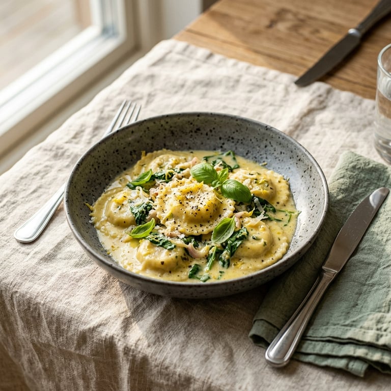Citronkrämig ravioli med spenat