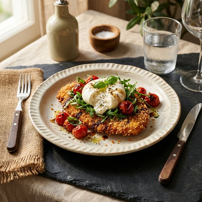 Parmesanpanerad kycklingschnitzel med burrata