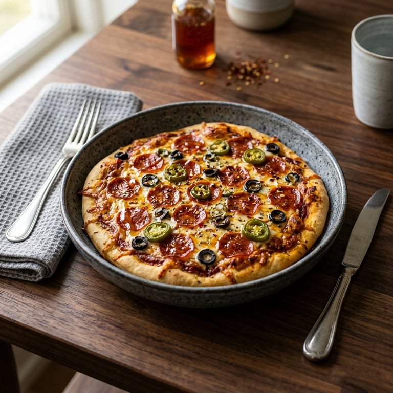 Pepperonipizza på vitlöksbröd med het honung