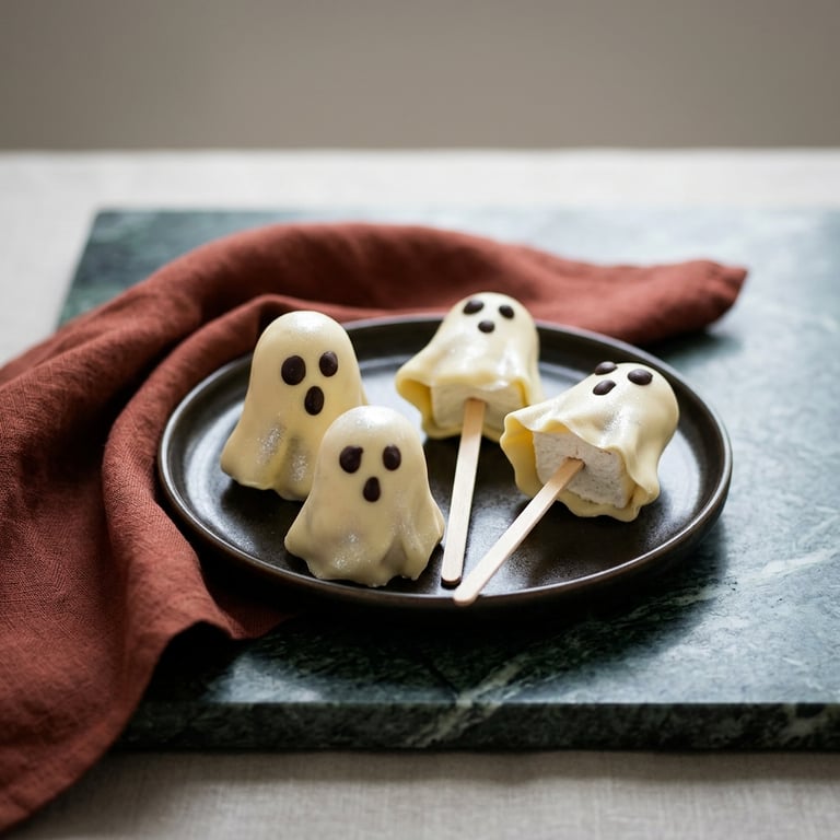 Vita chokladspöken på pinne med marshmallowkärna