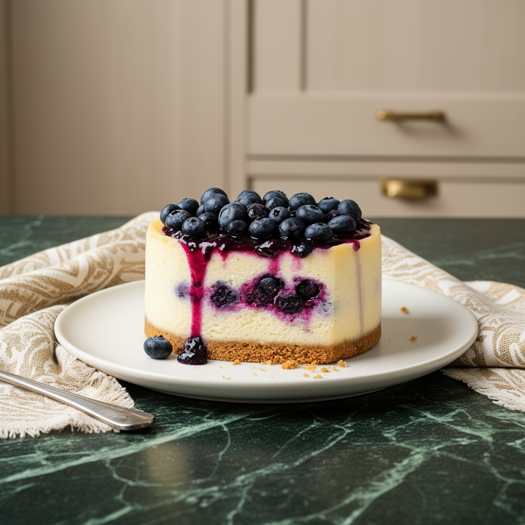 Nybakad cheesecake med blåbär