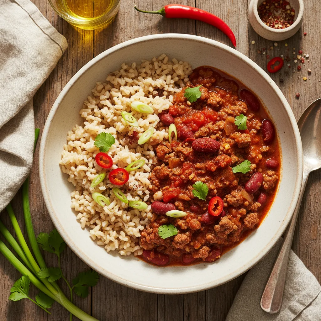 Chili con carne med fullkornsris