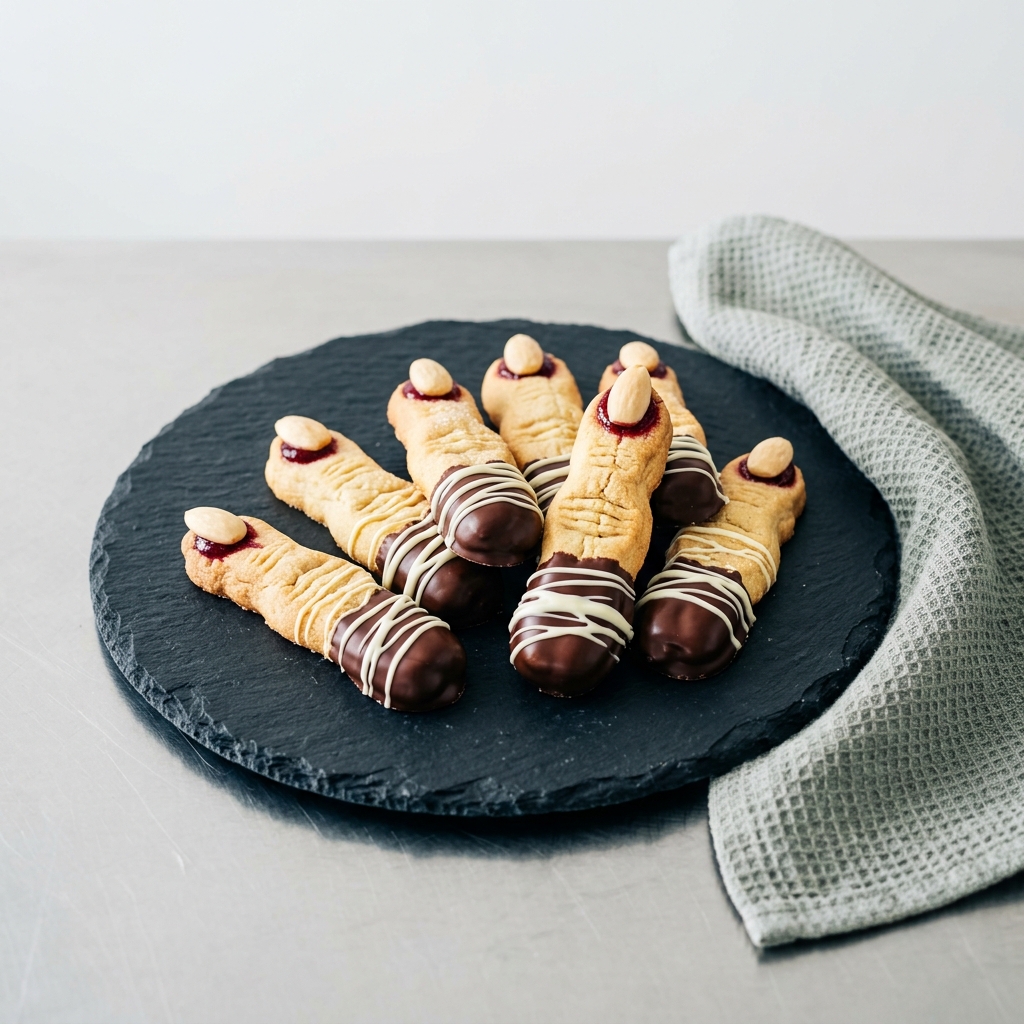Chokladdoppade häxfingrar med mandelnagel