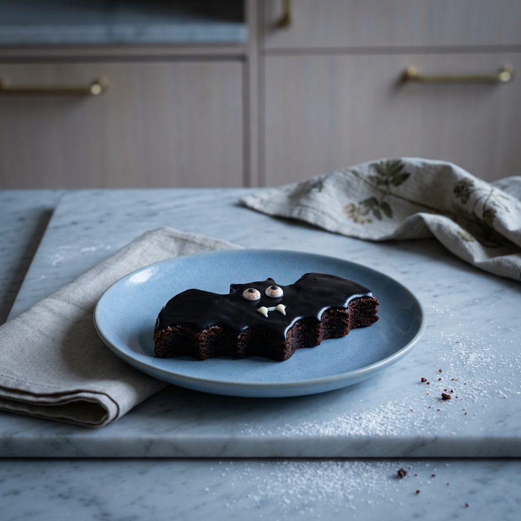 Fladdermus-brownies med svart glasyr