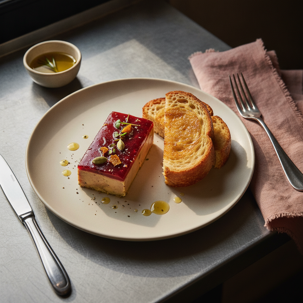 Foie Gras-terrin med Glögg-gelé och Brioche