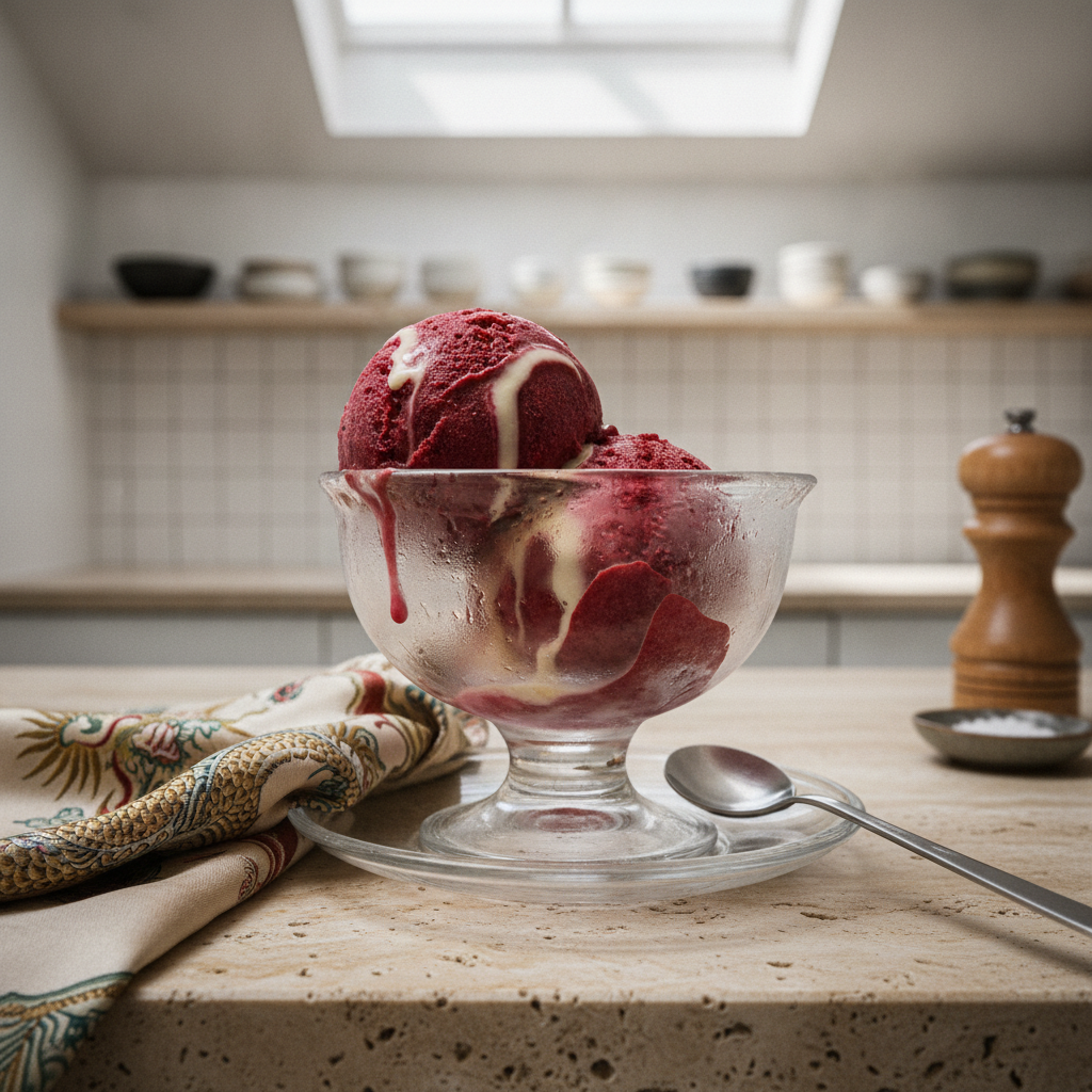 Hallonsorbet med vit chokladswirl