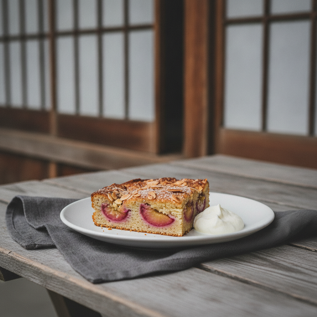Mjuk plommonkaka med mandel och kanel
