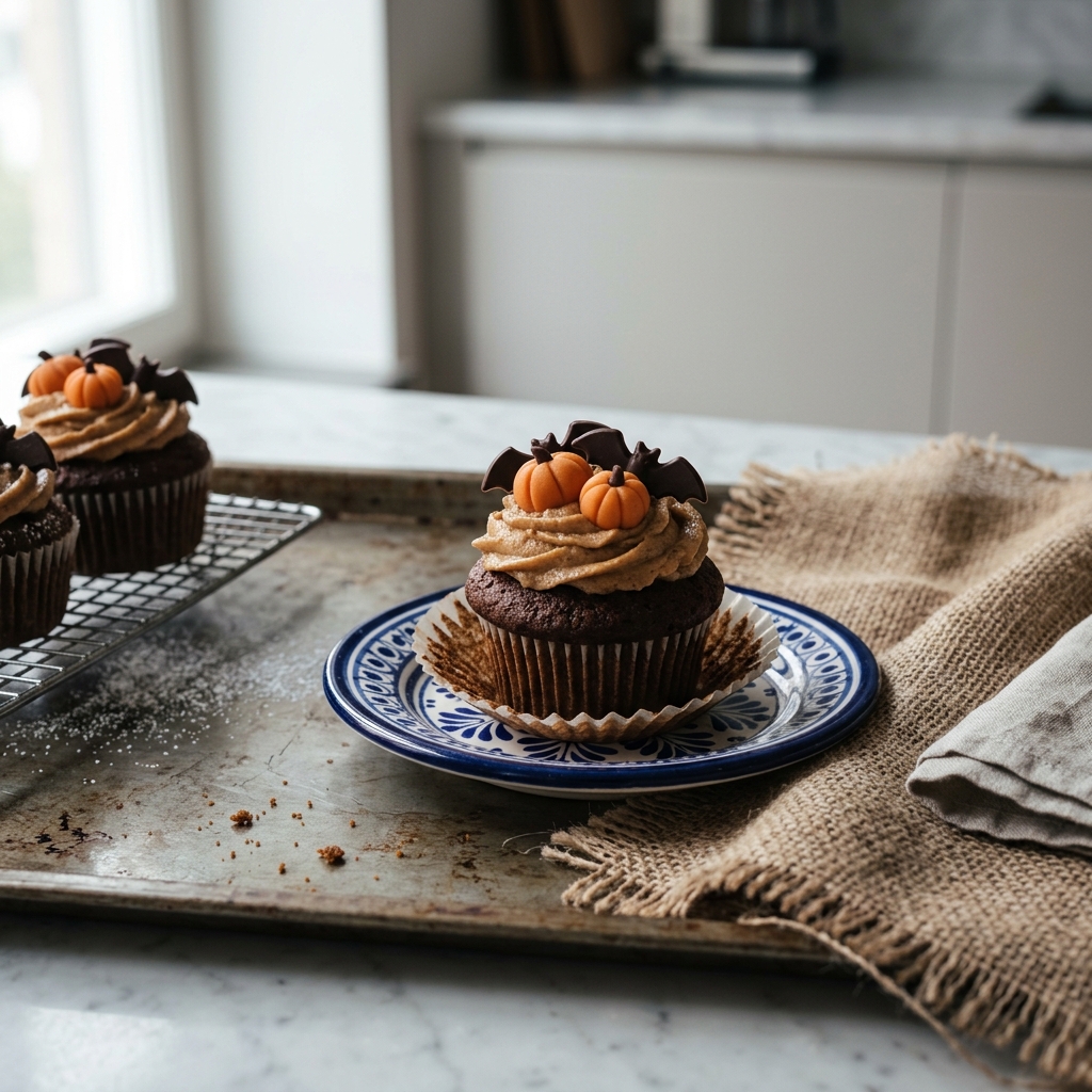 Pumpakryddmuffins med brynt smörfrosting och marsipanpumpor
