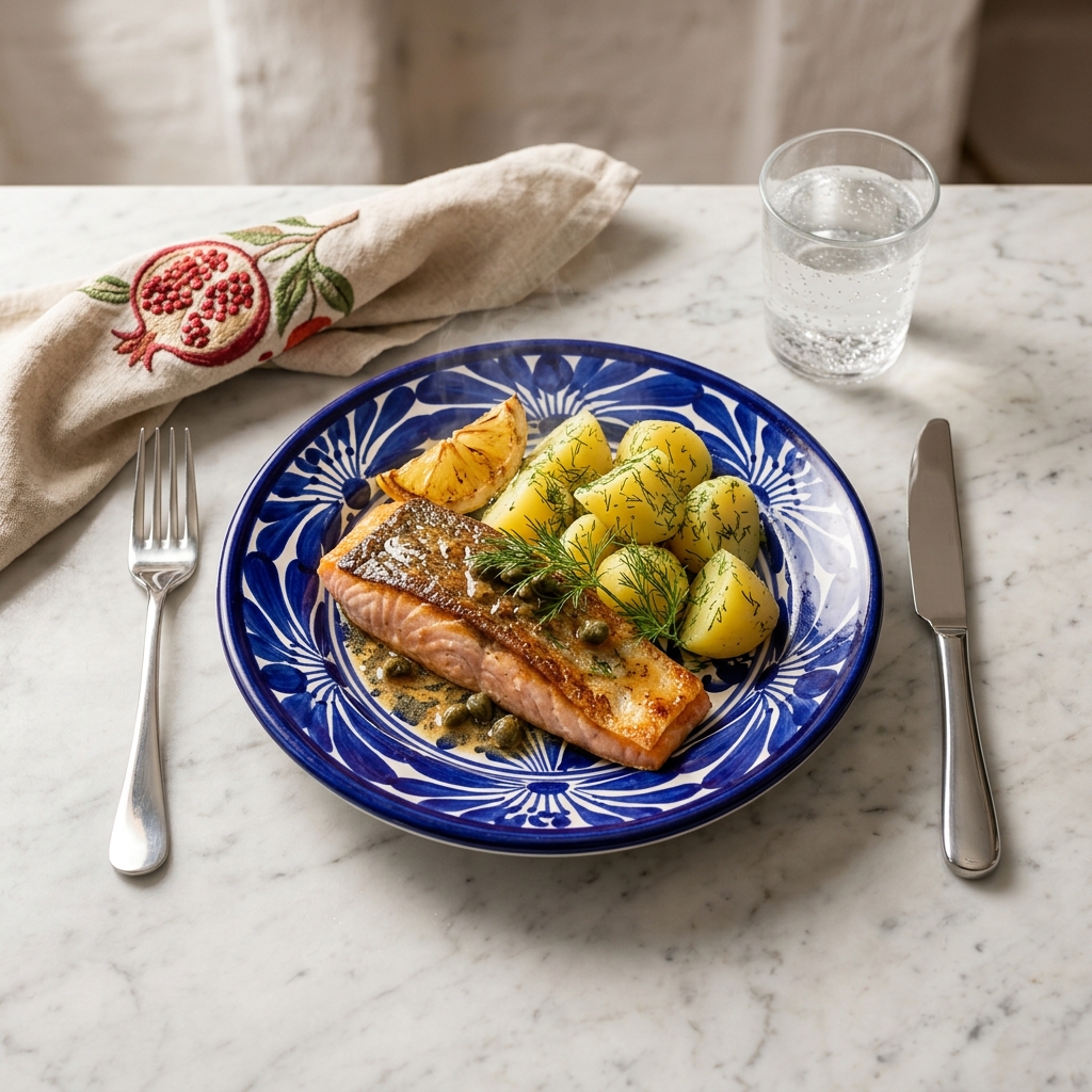 Smörstekt röding med brynt smör, citron och dillslungad potatis