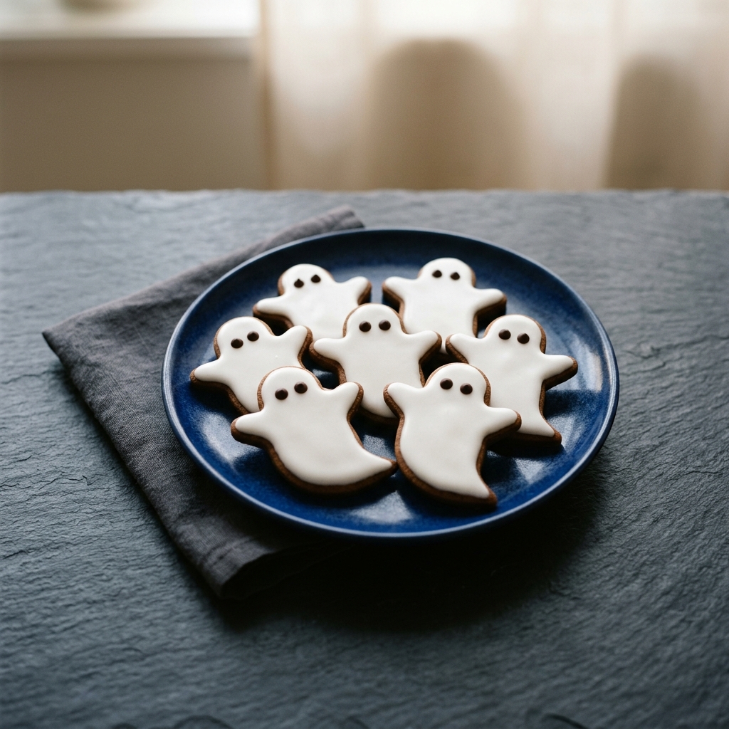 Spökpepparkakor med Kungsglasyr och Chokladögon
